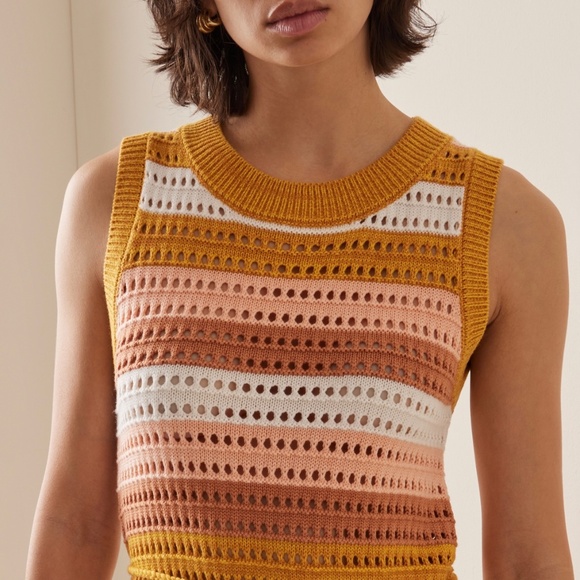 Matthew Bruch Striped Knit-Mesh Midi Tank Dress Sunset SZ 1/ US Small - Picture 2 of 14